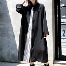 vintage black caftans oversized Turn-down Collar fall dresses Elegant patchwork baggy dresses