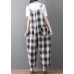 women new cotton white plaid sleeve casual jumpsuit pants