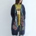 Vintage blue prints cotton cardigans plus size v neck long sleeve trench coats